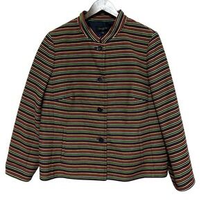 Talbots Blazer Womens 16W Rainbow Stripe Artsy Button Front Boxy Colorful Jacket